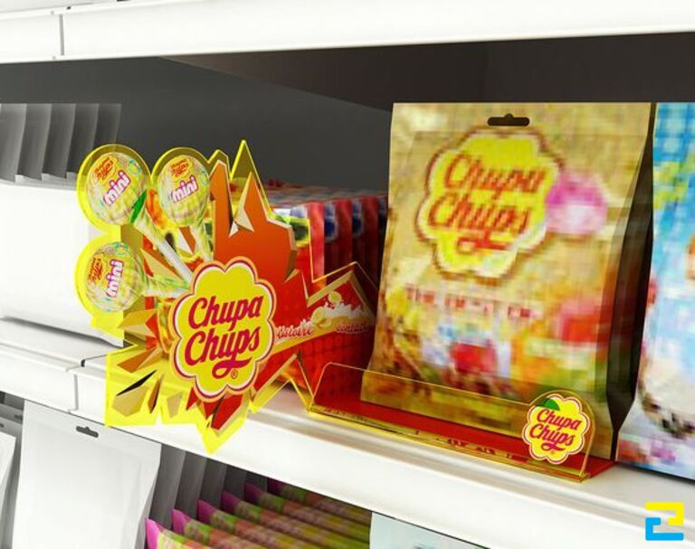 Mẫu kẹo Chupa Chups thiết kế mô phỏng sản phẩm với màu sắc độc đáo, gây ấn tượng cho khách hàng