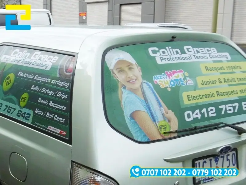In UV decal lưới dán trên xe trở thành công cụ Marketing hiệu quả cho thương hiệu doanh nghiệp