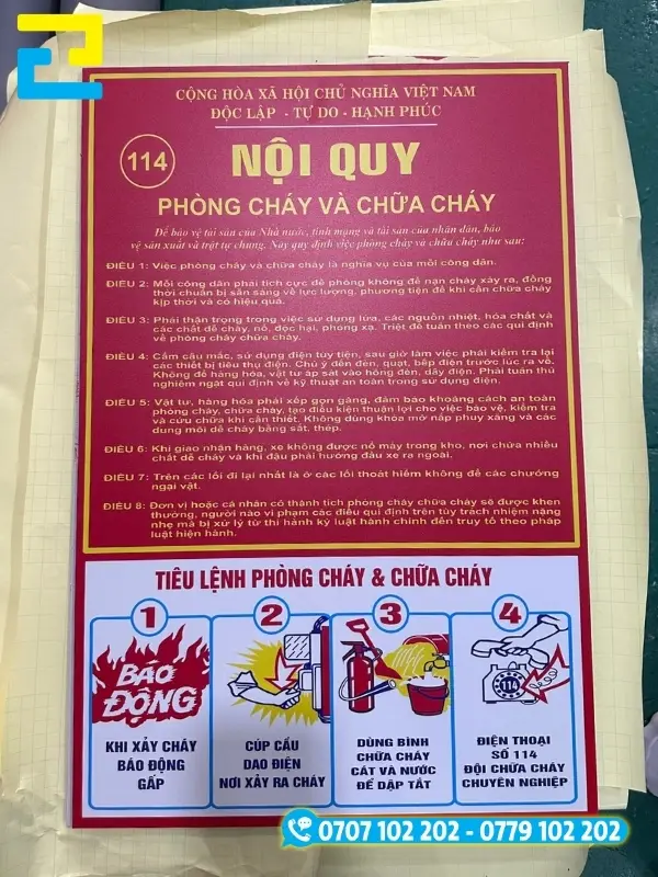 Biển nội quy phòng cháy chữa cháy bằng Alu in UV