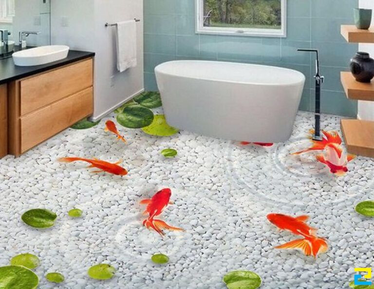 Mẫu gạch 3D bể cá tăng thêm kích thước cho không gian nhà tắm có diện tích nhỏ