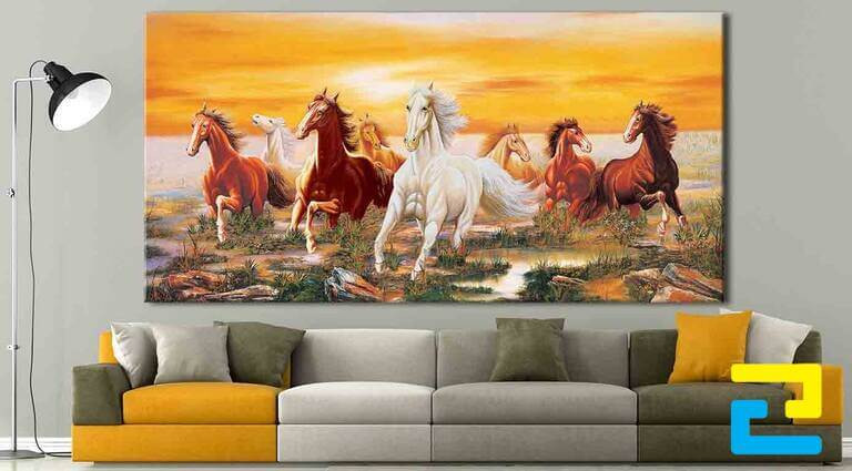 Mẫu tranh in canvas khổ lớn in hình ngựa phi