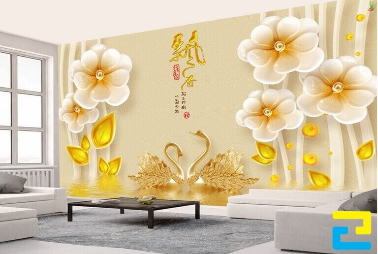 Tranh in 3D hình bông hoa dán tường