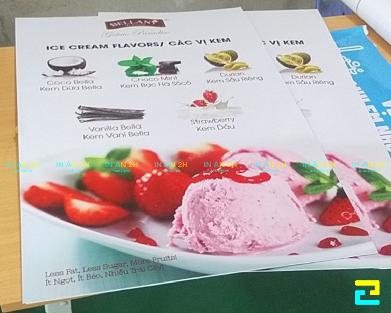 In menu trên chất liệu decal PP cán Format cho quán Ice Cream Flavors