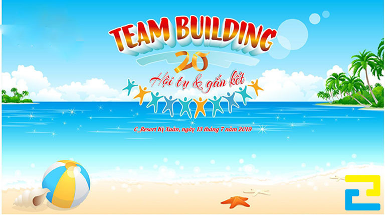 Mẫu 10: Backdrop teambuilding bãi biển với thông điệp Hội tụ & gắn kết