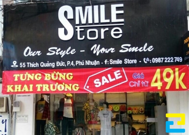 Mẫu băng rôn khai trương cửa hàng Smile Store