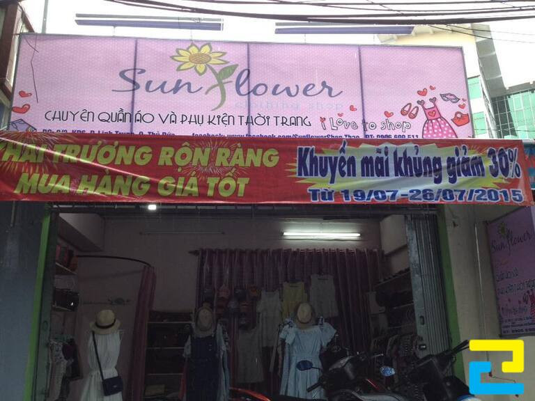 Mẫu băng rương mừng khai trương, khuyến mãi cửa hàng quần áo Sun Flower