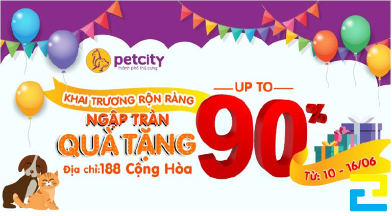 Banner khai trương Petcity giảm giá đến 90%