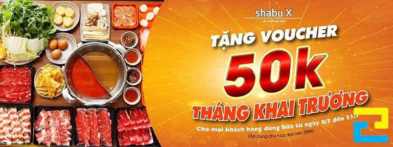 Banner nhà hàng Shabu khai trương tặng voucher 50k