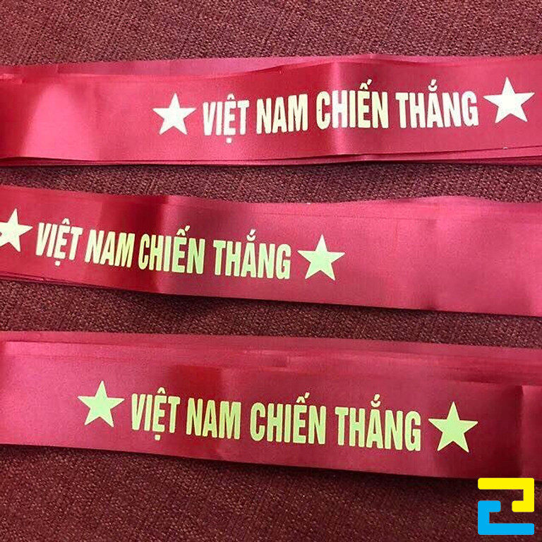 Mẫu 14: Băng rôn đeo đầu được thiết kế với thông điệp "Việt nam chiến thắng", bandroll có màu đỏ - chữ vàng nổi bật