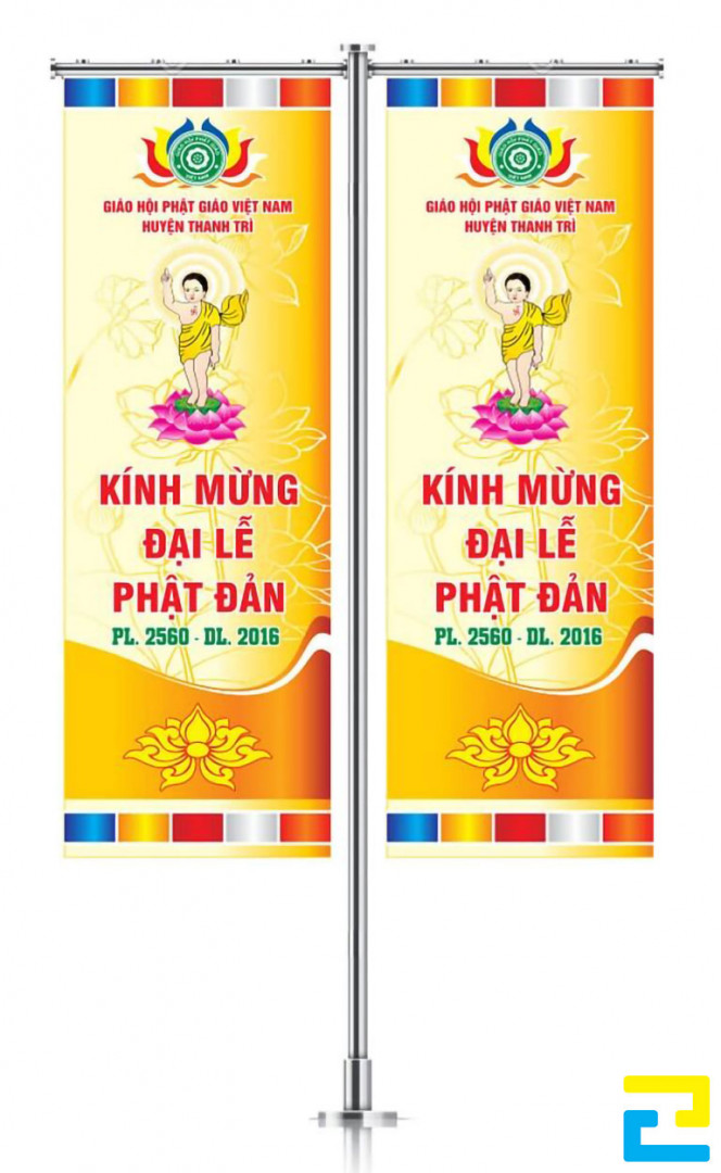 Quý khách có thể lựa chọn những kiểu chữ nghệ thuật, hoặc lựa chọn kiểu chữ đơn giản để thiết kế nên mẫu file in bandroll lễ Phật Đản