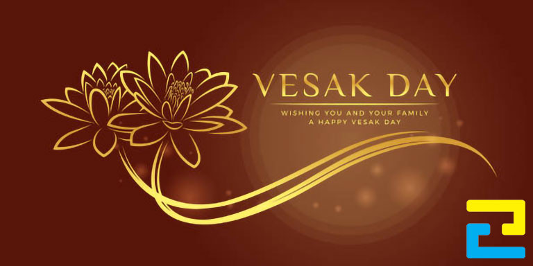 Mẫu 22: Băng rôn có hình ảnh hoa trang trí được thiết kế với bố cục đẹp mắt, thông điệp kính mừng đại lễ Phật Đản được thiết kế với kiểu chữ nghệ thuật