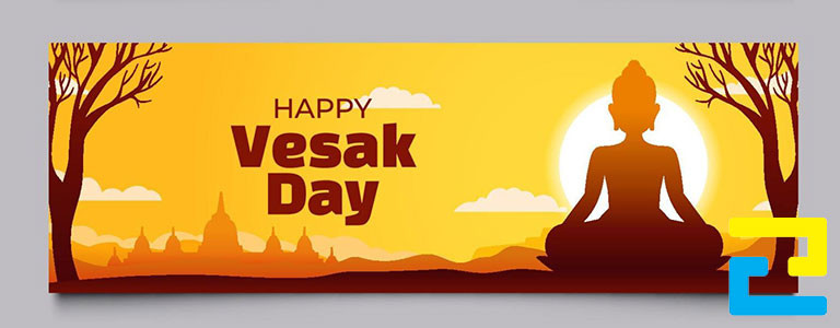 Mẫu 24: Băng rôn có tông màu vàng cam chủ đạo, thông điệp kính mừng lễ Phật Đản được thiết kế với kiểu chữ đơn giản, bandroll có hình ảnh minh họa đẹp mắt