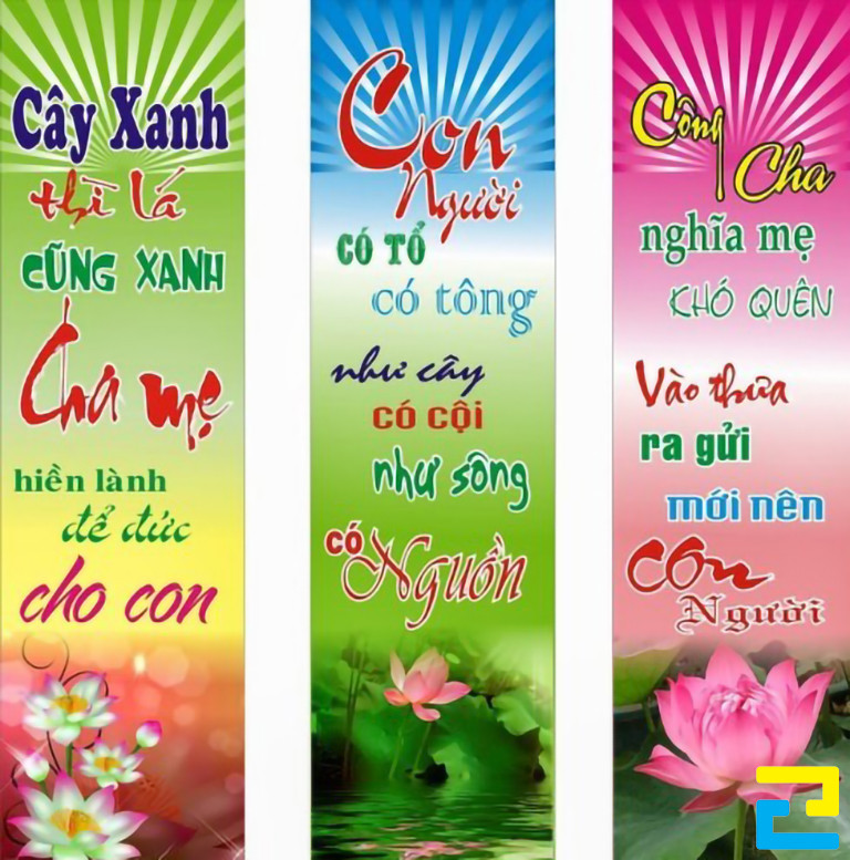 Mẫu 9: 3 mẫu băng rôn Vu Lan báo hiếu có hình ảnh hoa sen đẹp mắt, những câu thơ được thiết kế với kiểu chữ đơn giản - nghệ thuật