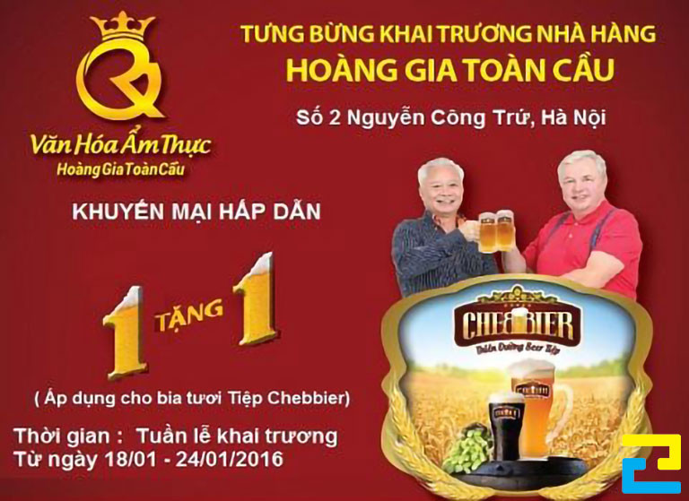 Mẫu 6: Băng rôn có tông màu đỏ chủ đạo, kết hợp với kiểu chữ đơn giản có tông màu trắng, vàng, bandroll có hình ảnh minh họa đẹp bắt mắt