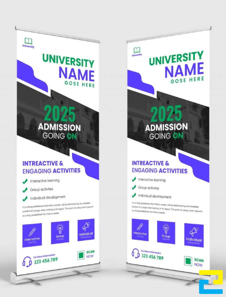 Hiện nay, những tông màu sắc được ưa chuộng để thiết kế cho standee tuyển sinh là: Tông màu trắng - xanh, màu cam - xanh lá cây,...