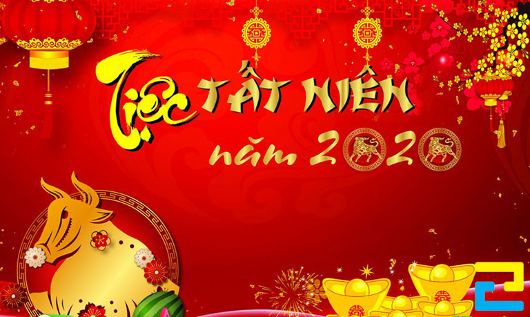 Mẫu 13: Băng rôn có kiểu chữ nghệ thuật đẹp bắt mắt, có những hình ảnh minh họa như: Hình ảnh con giáp, lồng đèn, hoa mai,... được thiết kế với bố cục hợp lý