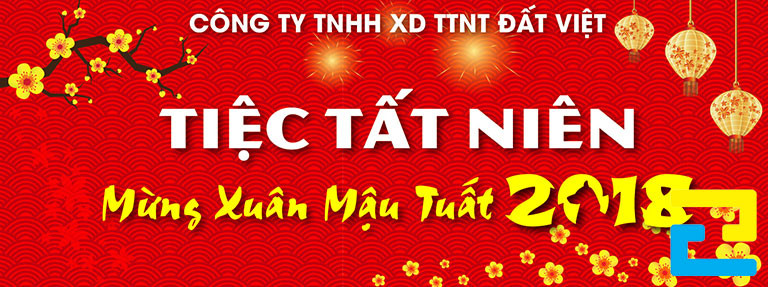 Mẫu 27: Băng rôn có kiểu chữ đơn giản - nghệ thuật, có tông màu đỏ nổi bật, bandroll có hình ảnh minh họa như: Lồng đèn, hoa mai đẹp bắt mắt