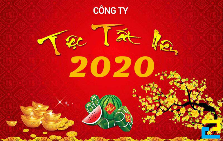 Mẫu 31: Băng rôn có kiểu chữ đơn giản - nghệ thuật, có tông màu đỏ chủ đạo, có những hình ảnh như: Hình ảnh hoa mai, dưa hấu, bánh chưng,... được thiết kế với bố cục hợp lý