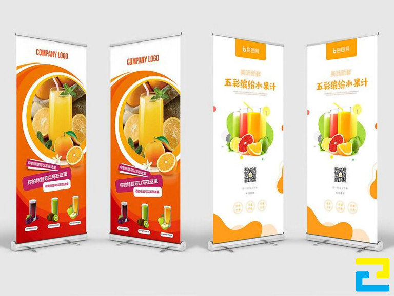 Mẫu 6: Standee quảng cáo đồ uống được thiết kế với hình ảnh minh họa cho ly nước cam đẹp mắt, có tông màu trắng - cam- vàng