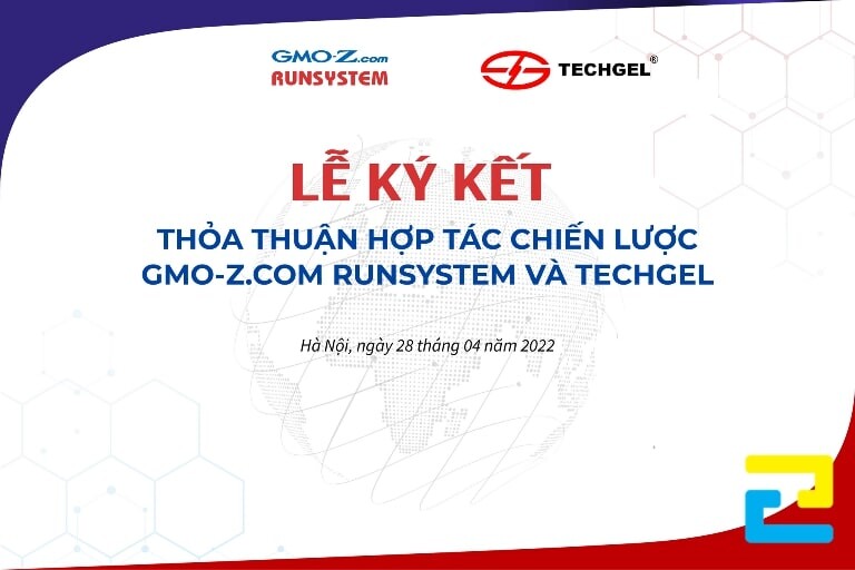 Mẫu 10: Phông nền lễ ký kết thỏa thuận hợp tác chiến lược giữa Gmo-z.com runsystem và Techgel