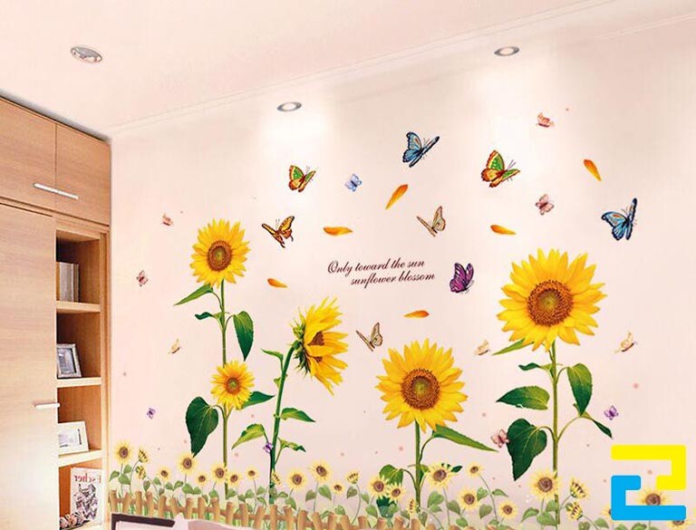 Mẫu 20: Decal trang trí hình hoa hướng dương dùng để trang trí phòng ngủ, phòng học,...