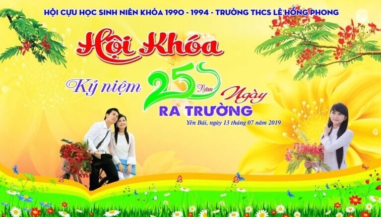 Mẫu background họp lớp kỷ niệm 25 ngày ra trường của học sinh khóa 1990-1994 trường THCS Lê Hồng Phong