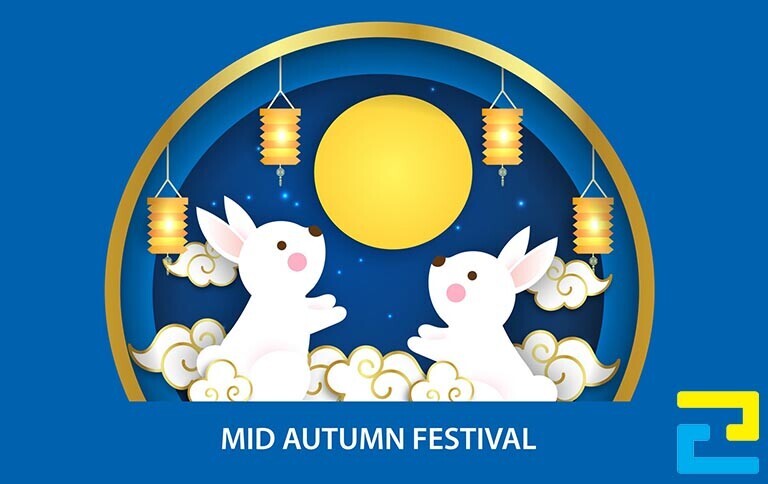 Mid Autumn Festival Banner With Cute Rabbits In Paper Cut Style.