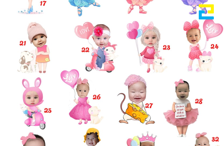 Mẫu 9: Hashtag sinh nhật bé hình chibi