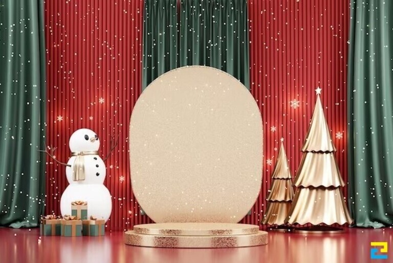 Trang trí sân khấu với người tuyết và tuần lộc