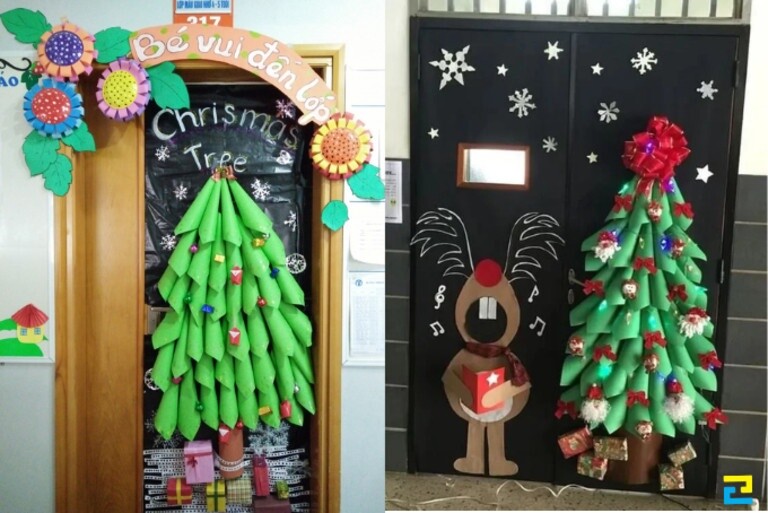 Trang trí Noel cửa lớp học