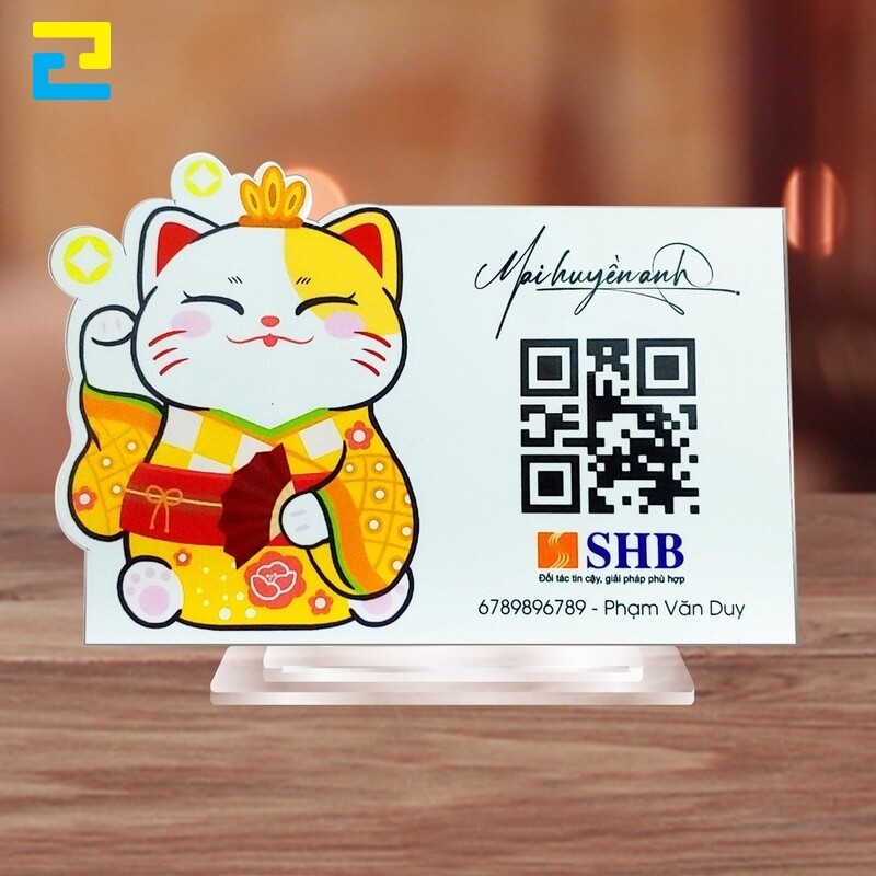 Bảng quét mã QR mèo thần tài được làm từ mica.