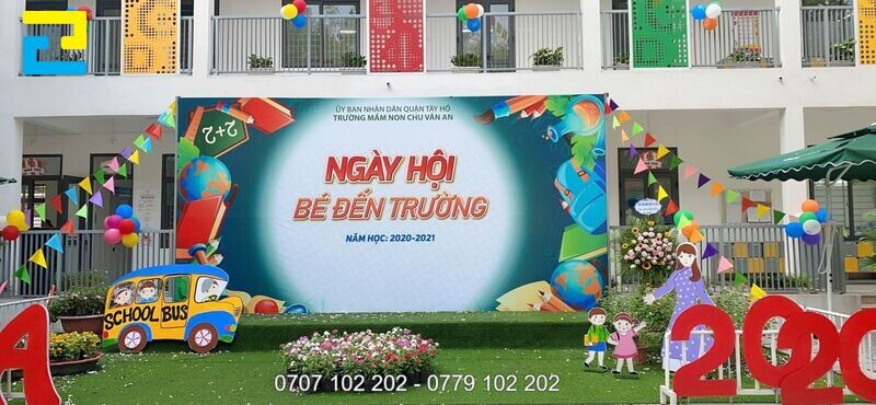 Trang Tri Khai Giang Mam Non Backdrop Doc Dao