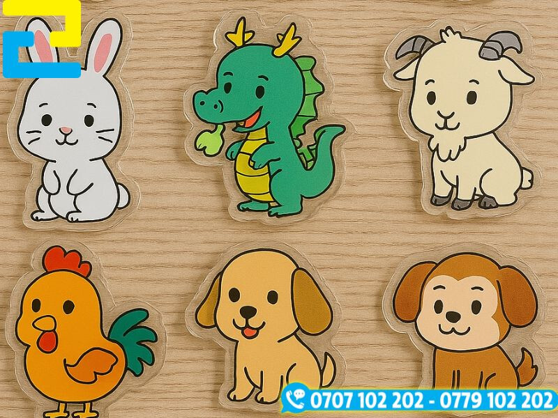 Móc khóa 12 con giáp chất liệu mica