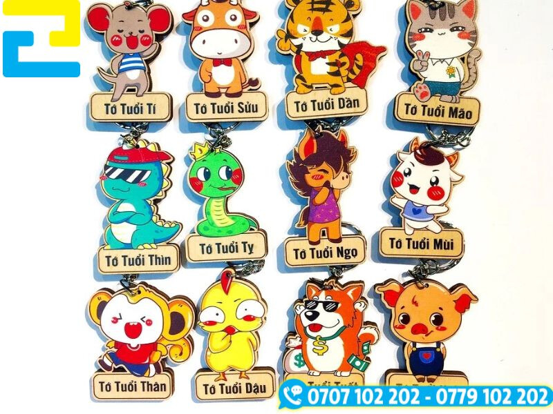 Móc khóa 12 con giáp chất liệu gỗ thiết kế đa dạng