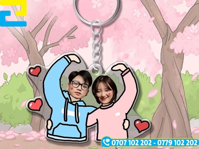 Móc khóa cặp đôi chất liệu mica in UV