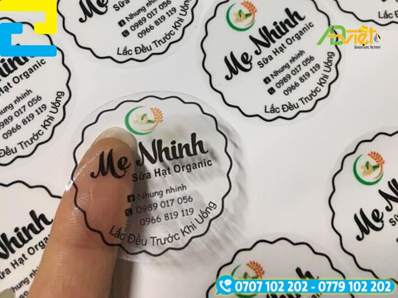 In Sticker rong suốt dán lên sản phẩm sửa hạt 