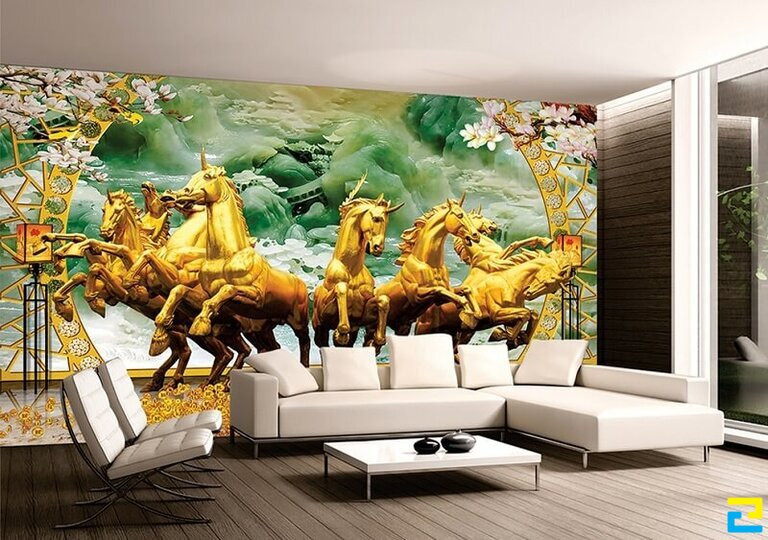 Mẫu tranh bát mã truy phong thu hút vượng khí, may mắn cho gia chủ