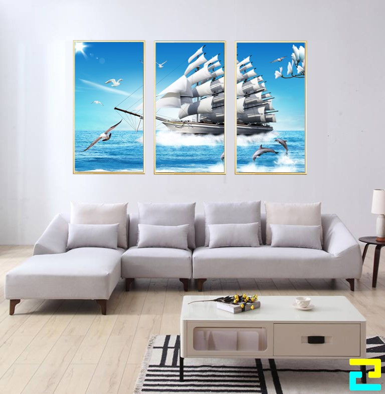 Mẫu tranh in treo tường với ý nghĩa "Thuận buồm xuôi gió" giúp việc làm ăn của gia chủ suôn sẻ và thăng tiến trong sự nghiệp