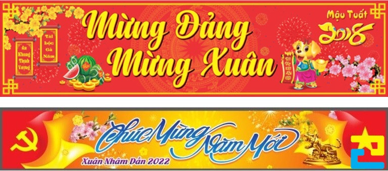 Mẫu in băng rôn Mừng Đảng Mừng Xuân, Chúc Mừng Năm Mới