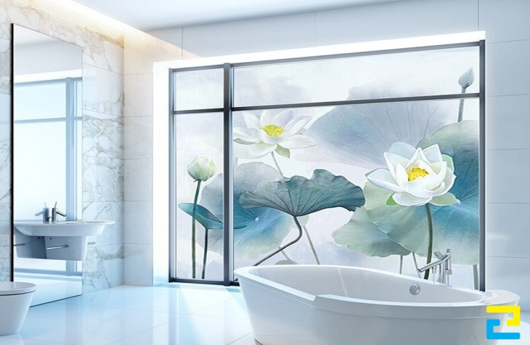 Mẫu in decal mờ hoa sen xanh mát, trang nhã