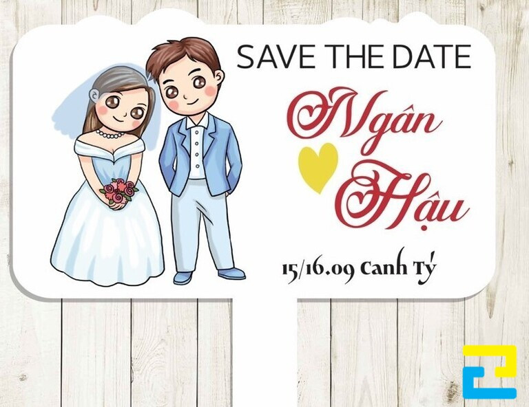 Mẫu Hashtag cưới in hình cô dâu chú rể và tên, ngày cưới