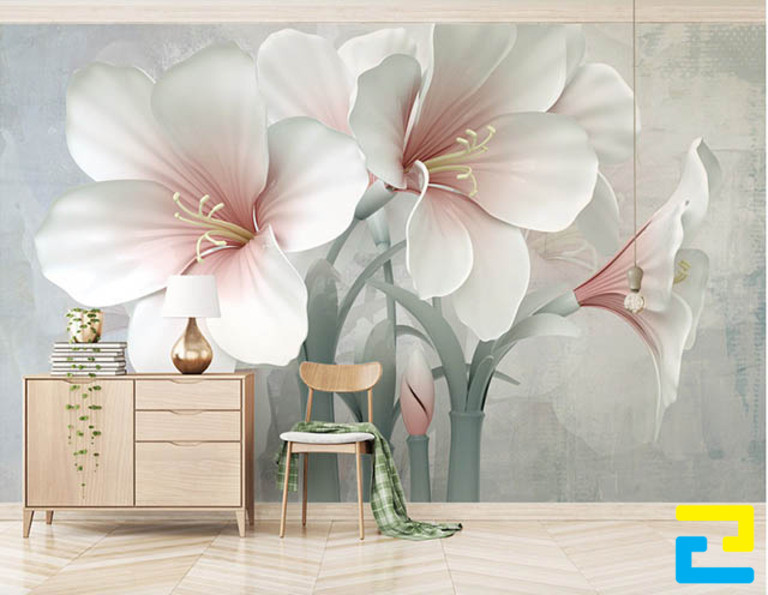 Mẫu Decal 3D hoa ly dán tường