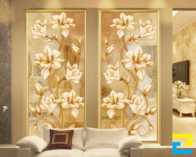 Mẫu Decal 3D hình bông hoa dán kính sang trọng