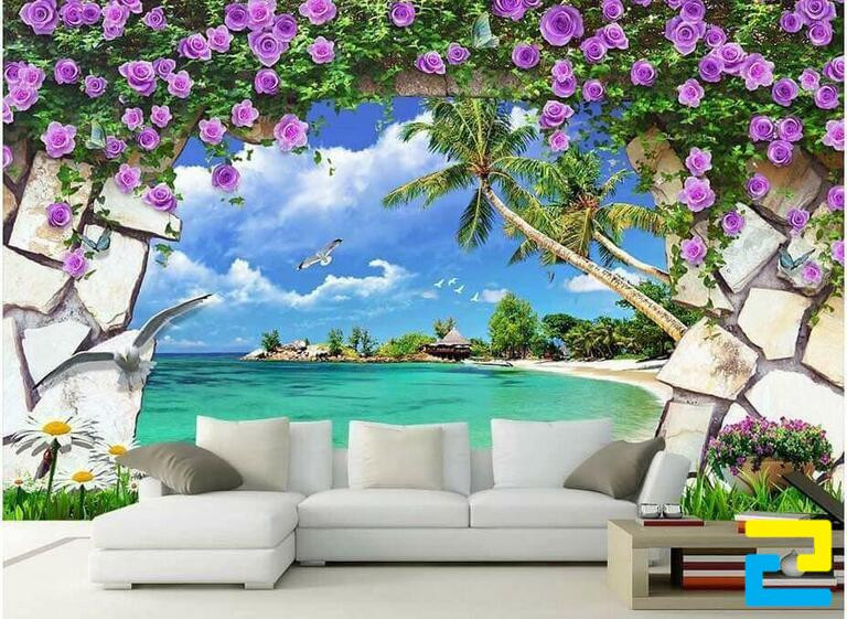 Mẫu Decal 3D hình biển dán tường