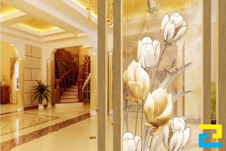 Mẫu Decal 3D trong hình bông hoa dán kính