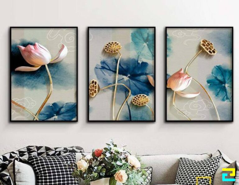 Mẫu tranh hoa sen thuần khiết với màu sắc nhẹ nhàng, tao nhã 