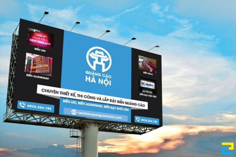 Mẫu in bạt quảng bá các dịch vụ và thông tin liên hệ của đơn vị thi công quảng cáo