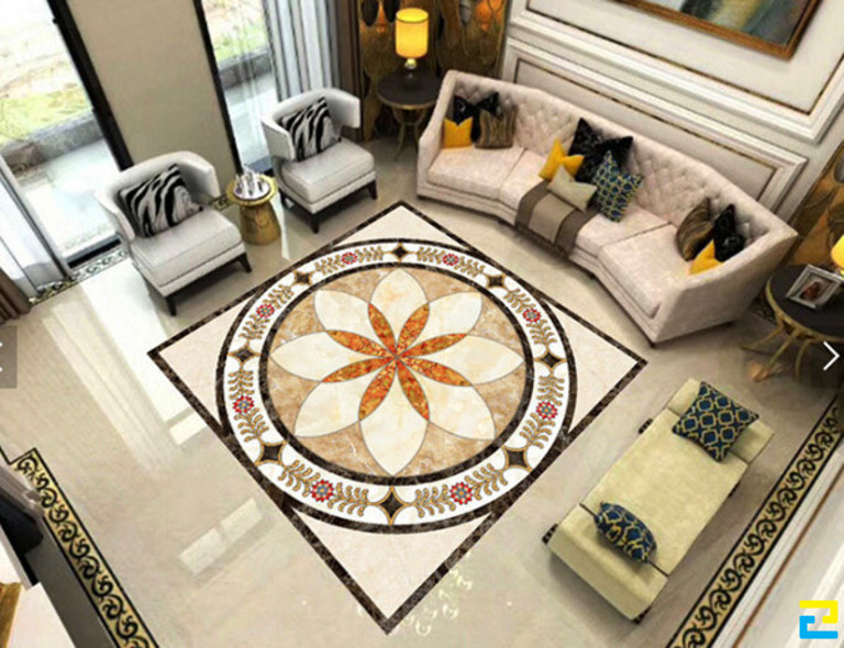 Mẫu họa tiết đơn giản lát tường giống như chiếc thảm đặt giữa không gian phòng khách