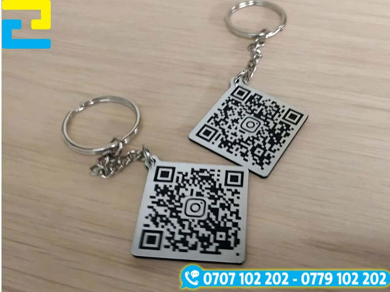 Móc khóa in mã QR chất liệu gỗ