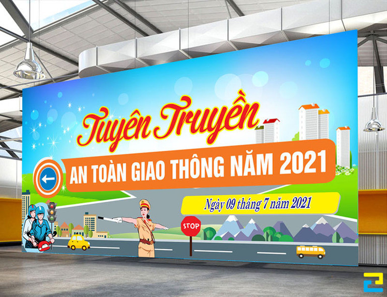 Bảng hiệu khổ lớn với mục đích tuyên truyền an toàn giao thông trong năm